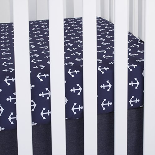 Image of NoJo 100% Cotton Fitted Crib Sheet, Anchors, Navy /White