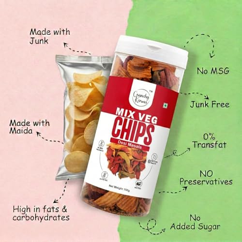 Image of Mix Veg Chips Desi Masala | Baked Multigrain Vegetable Chips | High Protein Healthy Snack | Gluten Free, High Fiber | No Trans Fat | Tasty Indian Snack for All Ages - 150g