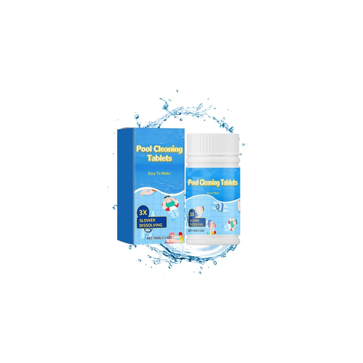 Pool Cleaning Tablets for Crystal Clear Water, 100g/3.53oz Chlorine Tablets, 3X Slower Dissolving Pool Cleaning Tablet Multi-Purpose Water Clarifier for Hot Tubs Spa Aquariums (Blue 1pcs)