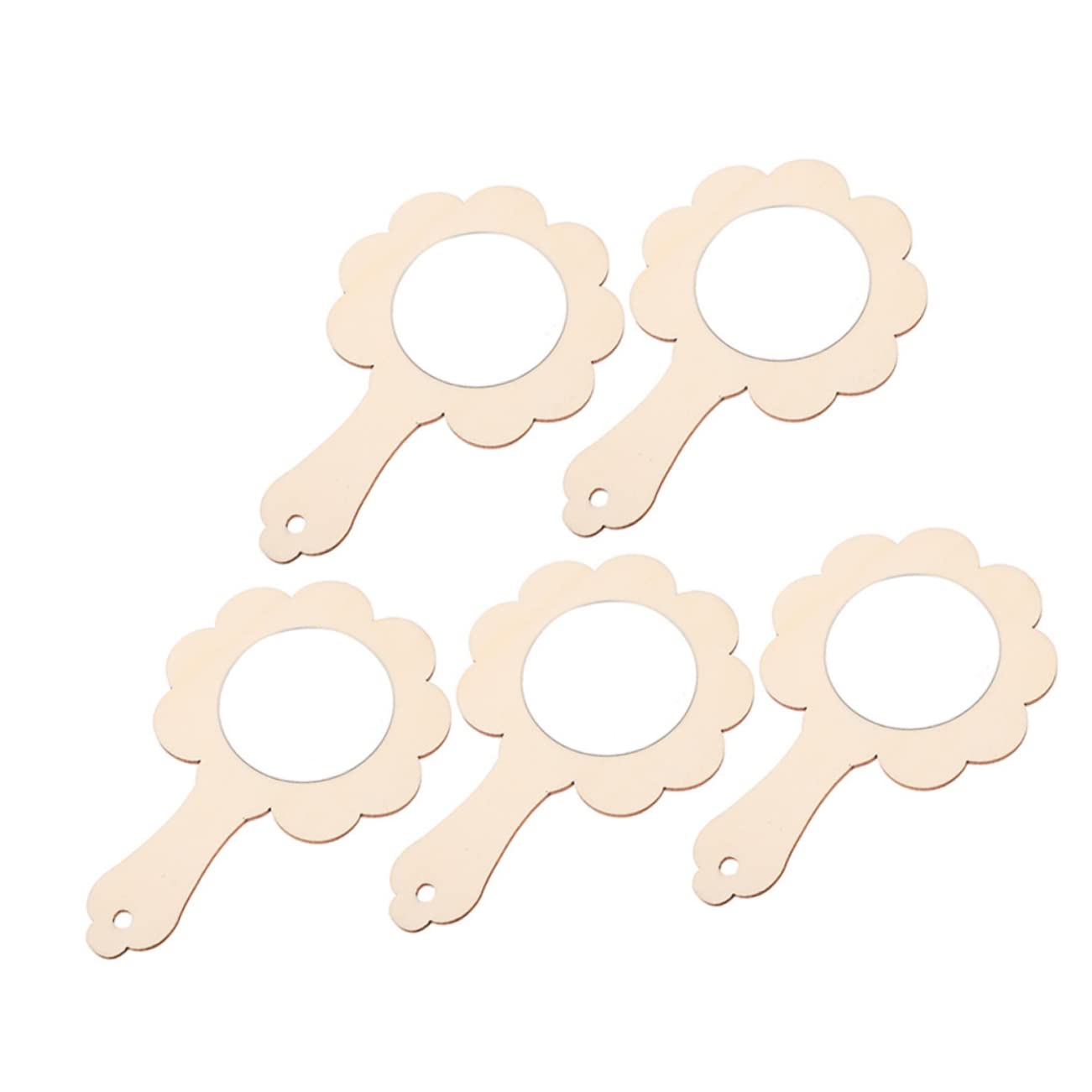 FRCOLOR 5Pcs DIY Wooden Handheld Mirror Unfinished Craft Accessory for Decorative Mirror for Creative Fun for Early Education Craft Projects