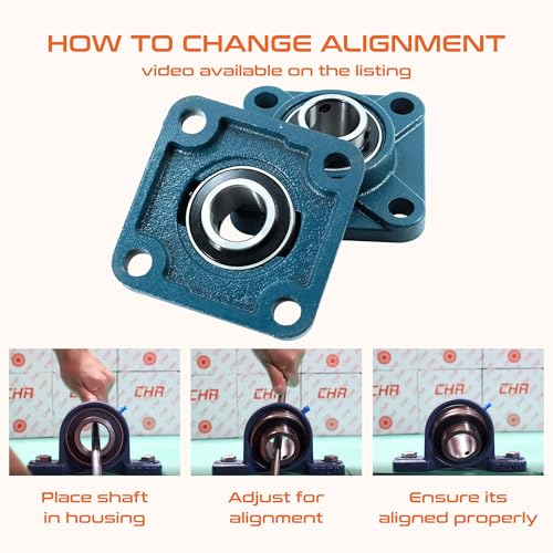 Image of CHR 2 Pack UCF205-16 Pillow Block Bearings | Square Flange Mounted Pillow Block Bearings - Chrome Steel with 1 inch Bore | ISO 9001-2015 Certified