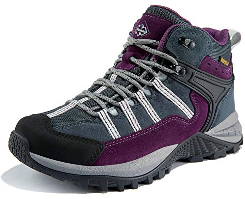 wantdo Women's Waterproof Hiking Boots Lightweight Outdoor Camping Shoes Purple Black