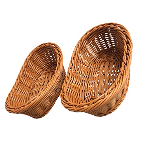 DOITOOL Woven Basket Bread Basket 2pcs Imitation Rattan Woven Bread Baskets Poly Wicker Fruit Baskets for Food Serving Display Vegetables Home Kitchen Restaurant Outdoor Brown M Bread Basket