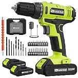 FADAKWALT 20V Cordless Drill, 2 Batteries Electric Screwdriver with case, 21+1 Torque, 2 Speed,30Nm Power Drill Driver, 3/8" Keyless Chuck, with LED Light, Drill Driver Kit for Home（Green）