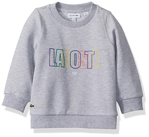 Lacoste Boys Multicolor Lacoste Wording Graphic Sweatshirt Sweatshirt, Silver Heathered, 10YR