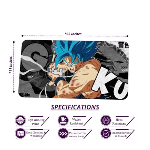 Image of Large Anime Mouse Pad | Goku Gaming Mouse Pad | 3mm Thick with Anti-Skid Rubber Base | Anime Desk Met for Laptop Desktop PC Gaming Mousepads Rubber Base with- Anti Skid | Size (11 x 23 Inch)