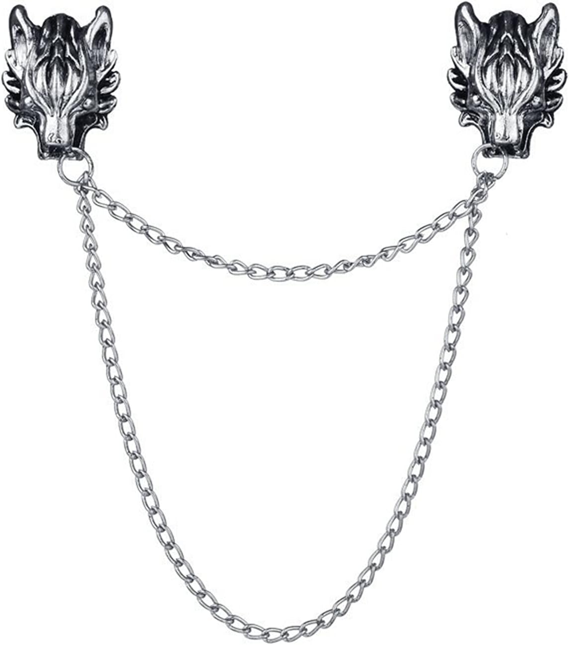 MauSong Chain Dragon Wolf Tiger Brooches Collar Pins Ginkgo Biloba Lapel Pin Brooch Pins Men Silver