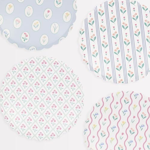 Meri Meri Floral Paper Plates Pack of 8 Floral Disposable Plates for Party Scalloped Edge Available in 2 Sizes (Side & Dinner)