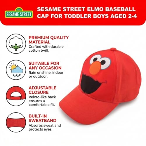 Casquette Elmo Sesame Street avec visière courbée en coton doux rouge clair - 2