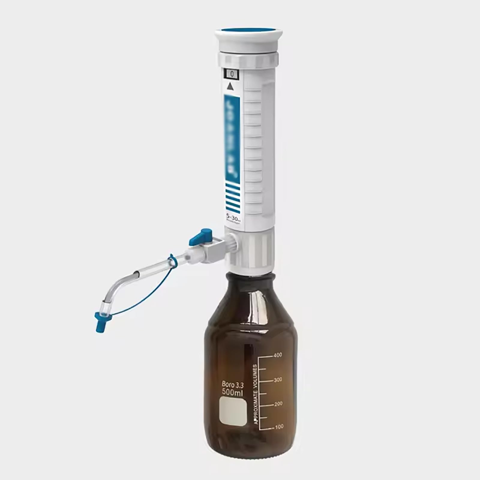 Dispensador automático de pipetas, 0,4-60 ml, rango ajustable con pantalla digital, válvula de retorno doble, preciso sin goteo para soluciones de base