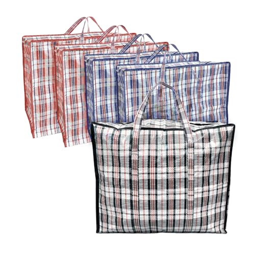 ANSIO Paquete de 5 bolsas de lavandería grandes reutilizables con cremalleras, ideales para mudanzas, ropa de casa y almacenamiento de armario (60 x 25 x 50 cm), varios colores