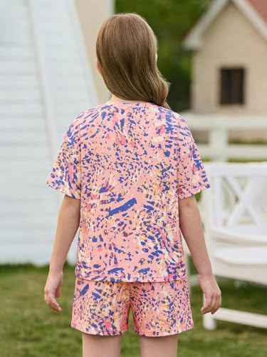 Image of Haloumoning Girls Summer 2 Piece Outfits Kids Oversized T Shirts and Shorts Clothing Sets 5-14 Years