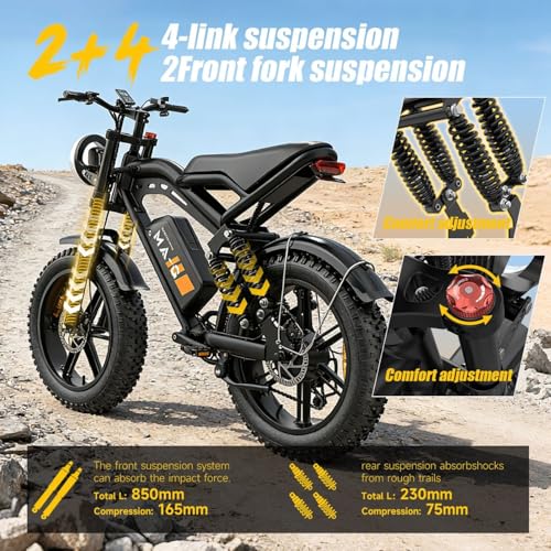 Image of 1500W Peak Electric Bike for Adults, 20 inch x4.0 Fat Tire Ebike, Class 2 Moped Style All-Terrain Electric Bicycle with Advanced Suspension, UL 2849 Certified Removable Battery