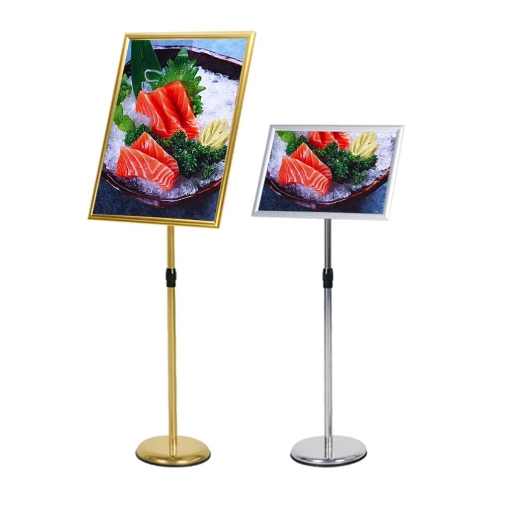 GWBoiuyQETM Sign Holder Standing Floor Sign Stand Pedestal Poster Sign Stand,Both Vertical & Horizontal View Sign Displayed Poster Stand for Store Business Show (Silver A4)