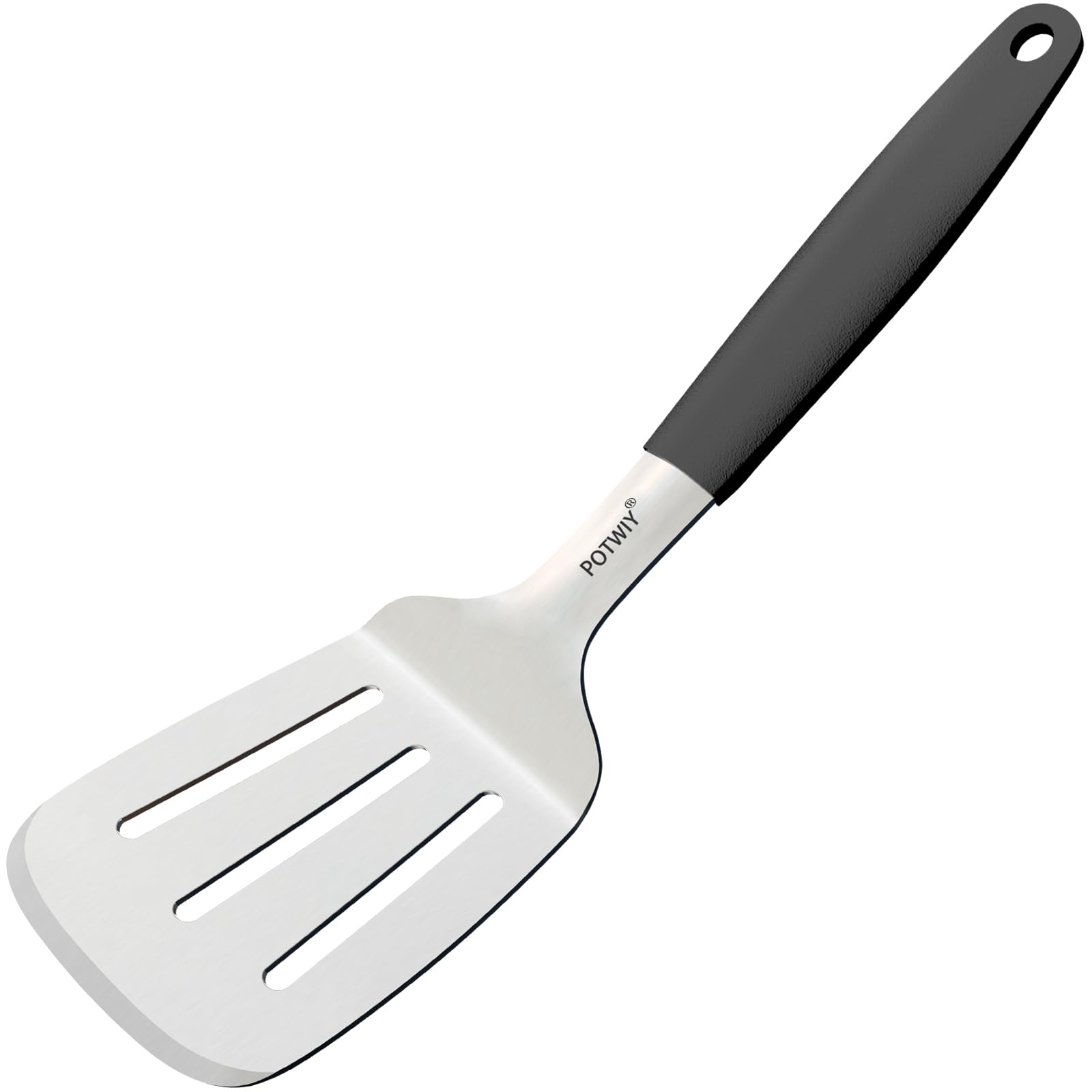 Edelstahl-Kochspatel, großer Metallwender für Gusseisen-Bratpfannen und flache Grills, Silikongriff, robuster Smash-Burger- und Eierspaten, 11,7 x 9,4 cm