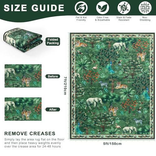 Tapete lavable animal print 5x7 Boho Forest Green miniatura 2