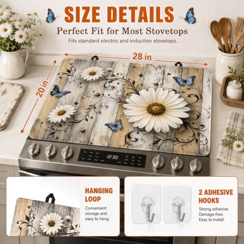 Image of Rustic Daisy Stove Top Cover, 28x20 inch Rubber Cooktop Mat