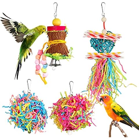 YUEPET 4 Pack Bird Shredder Toys Small Parrot Chewing Toys Parrot Cage Foraging Hanging Toy for Small Bird Parakeets Parrotlets Lovebirds Cockatiels Cover