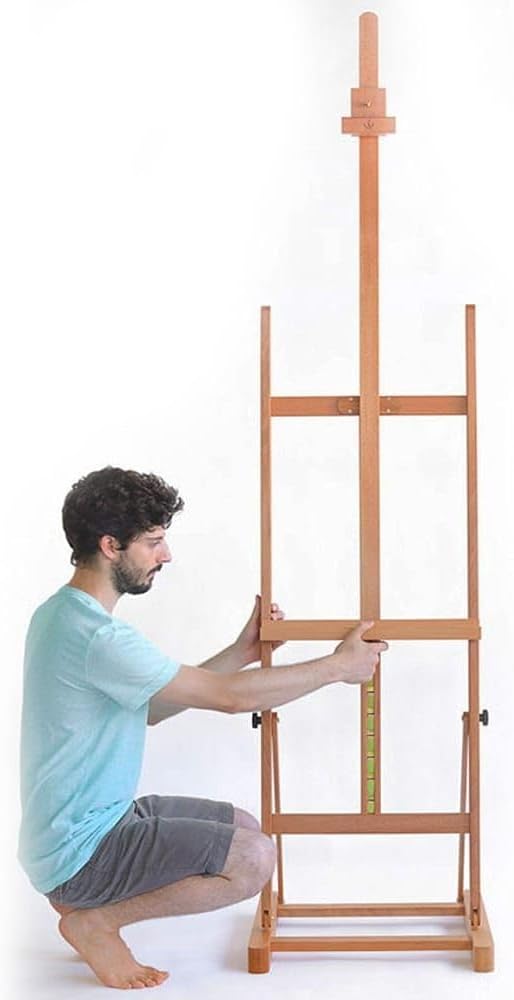 Angelica Premium H-Frame Easel for Painting - Handmade Art Easel, Beechwood, Supports 53" Canvases, Adjustable Height 69"-96", Imported from Italy