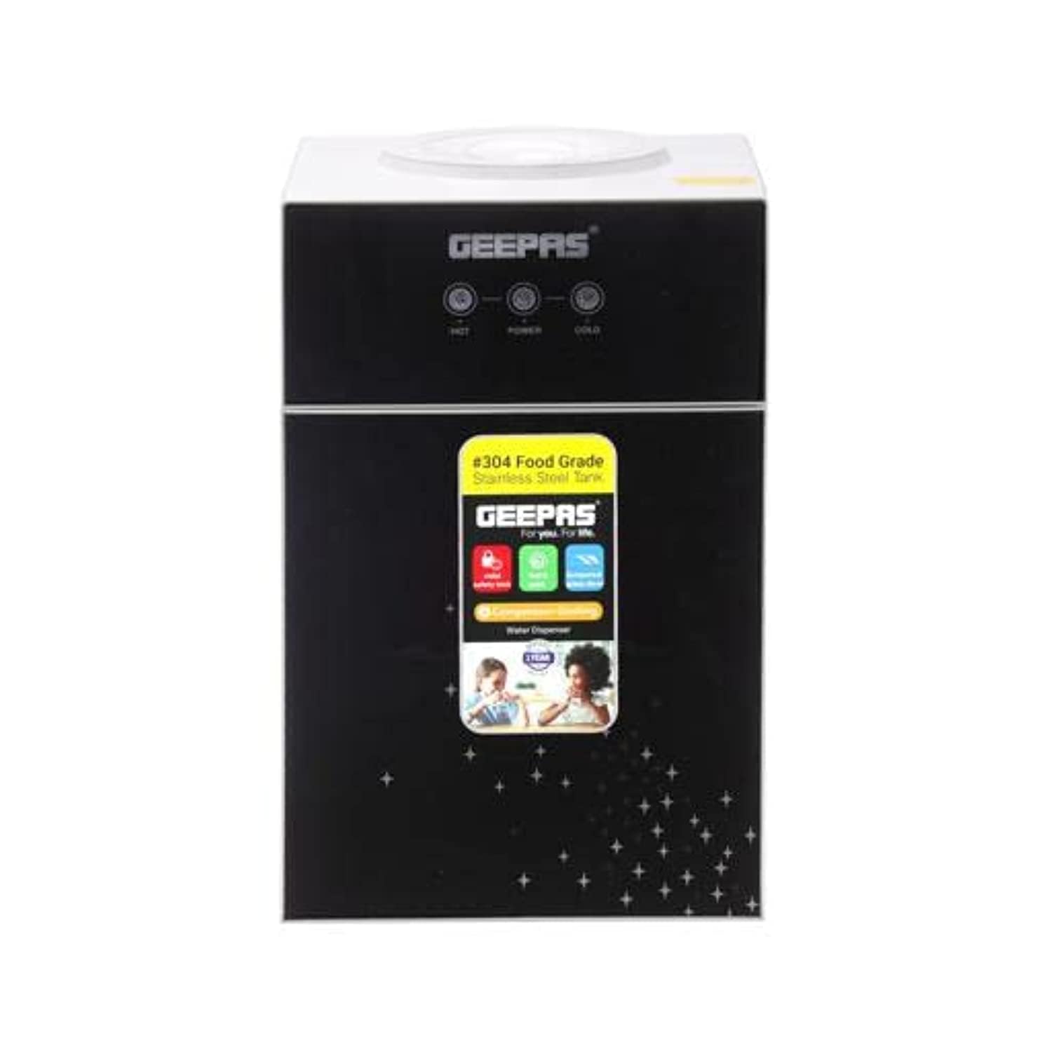 Geepas Hot And Cold Water Dispenser- GWD17033| Stainless Steel Water Tank With Fast Cooling And 2 Taps, Hot And Cold