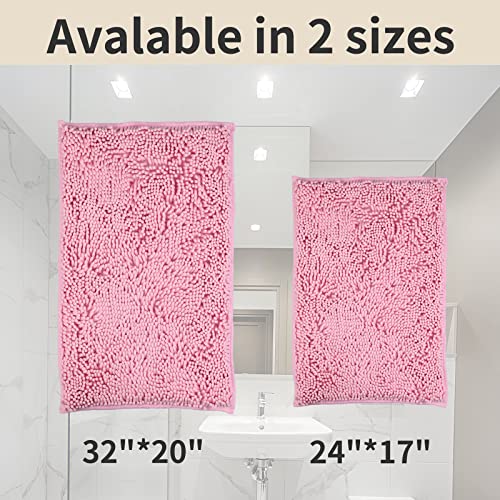 Non-Slip 2-Piece Bathroom Carpet , Super Absorbent Luxury Shaggy Chenille Bath Mats , Durable Soft Bath Rugs Non Slip Washable For Tub, Shower, Bathroom (Pink, 17" X 24"+ 20" X 32") #TOP5
