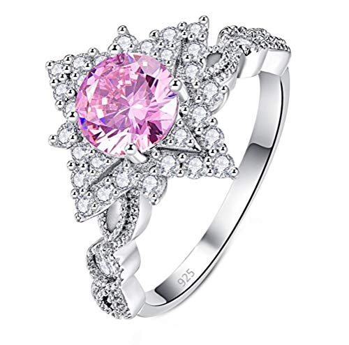 SumBonum 925 Sterling Silver Created Pink Topaz Filled Flower Cocktail Anniversary Ring,Size 6