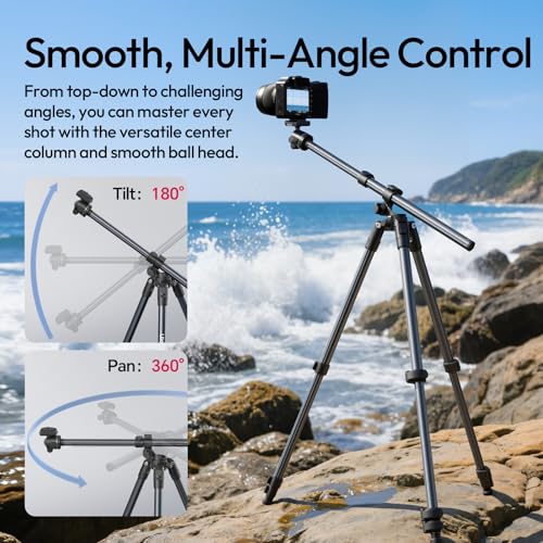 Image of ULANZI TT59 Horizontal Overhead Photography Tripod, 68.9 inch Foldable Professional Camera Tripod Stand with Uka Quick Release Panoramic Ball Head for Mirrorless Camera /DSLR /Phone /Camcorder and All