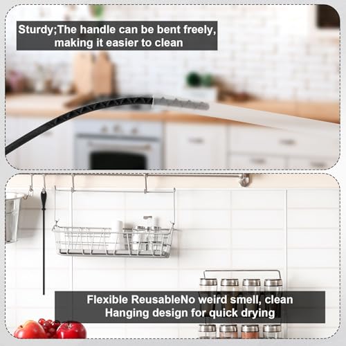 Image of 2pcs Silicone Straw Brushes, 9.45 Inch Extra Long Bendable Cleaner Pipe Crevice Washing Brush Reusable Drinking Water Bottle Straw Cleaner Kitchen Cleaning Tool for Narrow Neck Containers(Black)