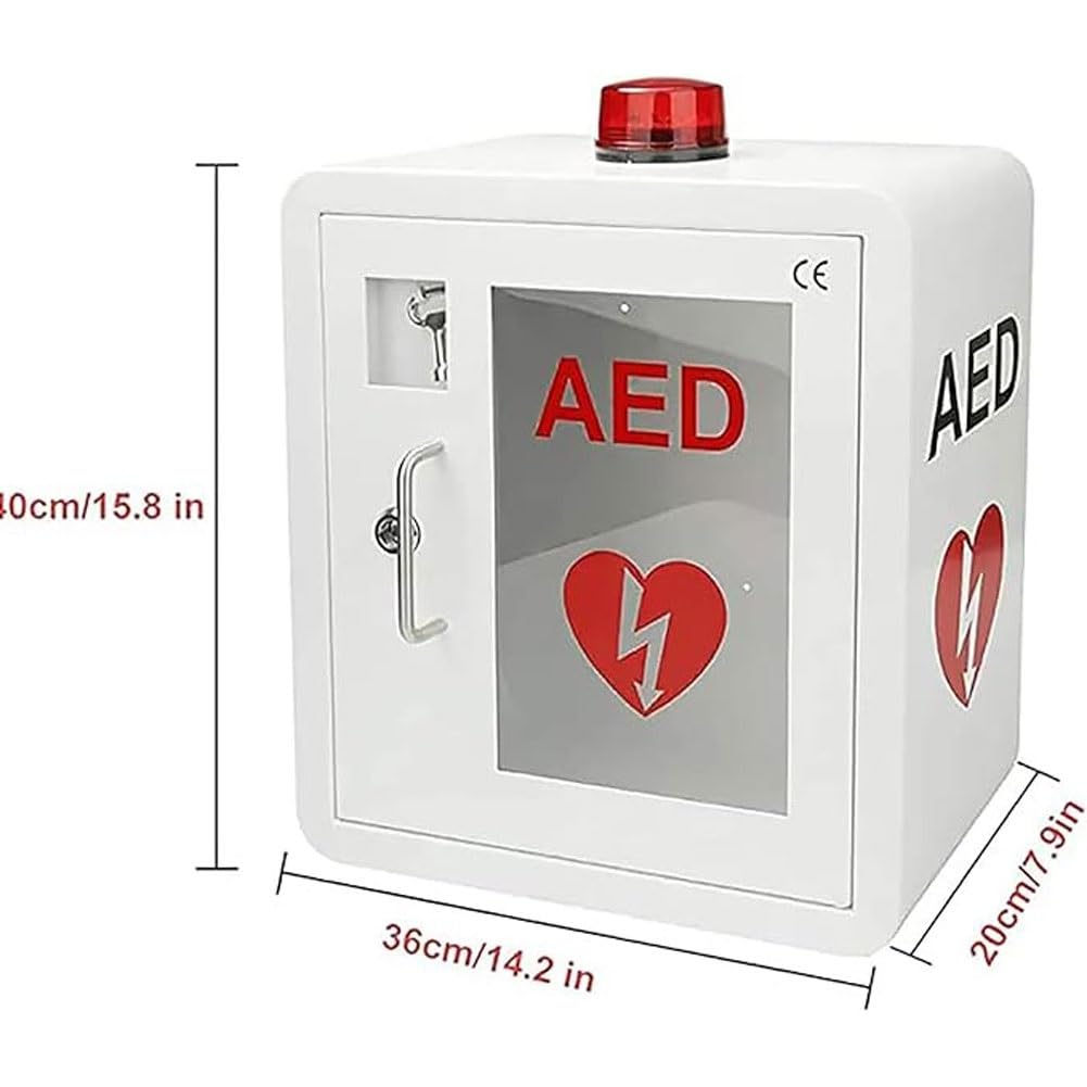 Armoire de rangement for défibrillateur AED, boîte de premiers secours murale for défibrillateur AED avec clé et alarme, conception à coins arrondis, boîtier en plaque métallique en acier, for urgence