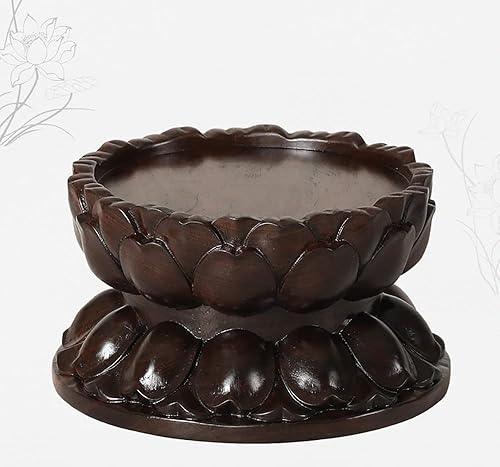 Miniatura 3 de GOLDY&WENDY Oriental Home Display Stand Guanyin Buda Estatua de Lotus Base Tallando Redonda Escultura Base Casa Artesanía Pedestal