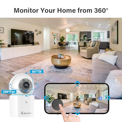 Jennov 2K Pet Dog Cat Camera, 360° Home Security Camera with One-Click Talk, WiFi Baby Camera Monitor with Motion Detection/Color Night Vision/Auto Tracking for Home Indoor &Outdoor Security - Thumbnail 5