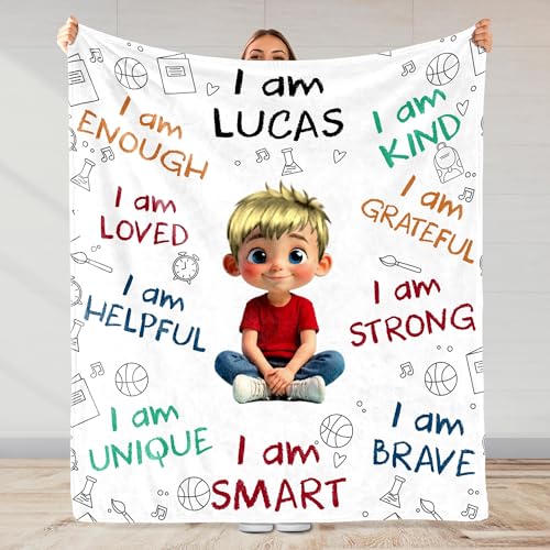 Image of Personalized Inspirational Blanket - Custom Name Fleece or Sherpa Throw and Unique Cartoon Character Blanket - Birthday Gift for Girls Kids Teens, Holiday Throw Blanket for Bed