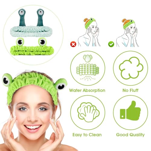 AOOTUERL 2 Pcs Skincare Headband, Cute Frog Headband and Snail Headband Headband - Image 4