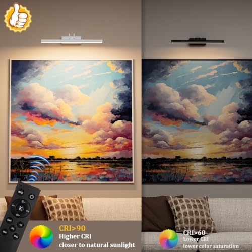 Image of Battery Operated Picture Light for Wall, Remote Control, White | 4000mAh Cordless,Wall Light, Magnetic for Easy to Charge,Timers, Display for Gallery Living Room Bedroom