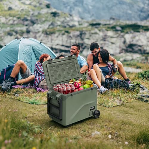 Image of GS50W Portable Wheeled Car Freezer,54Quart 12V Car Refrigerator with Dual Zone,Electric Compressor Cooler -4℉~68℉ for Camping, RV, Truck, Travel, Outdoor