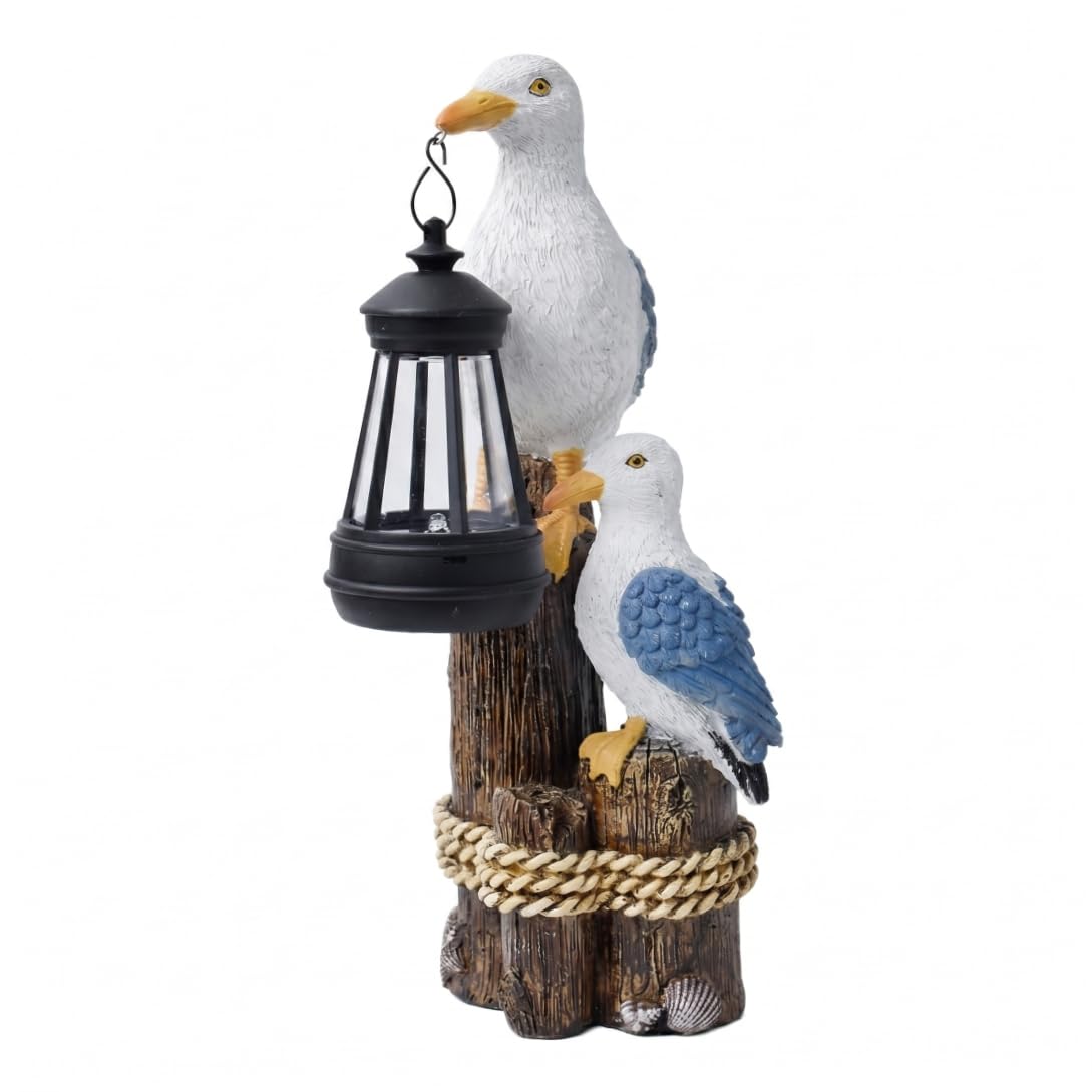 Neptuiby Solar Bird, Realistic Seagull & Baby Bird Solar Garden Statues with Hanging Lights, Resin Warm Led Hanging Light for Patio Yard, 4.7x6.3x11.4 Inch, Style 2.