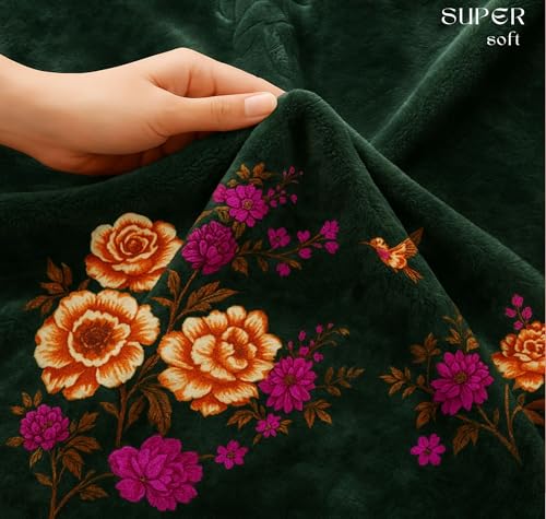 Image of HOMEKART Premium 300 GSM Mink Blanket for Double Bed | Super Soft Cloudy Printed for All Season | Ultra-Soft & Cozy Single Ply Blanket| 220 x 230 cm, (Green)