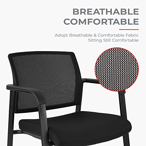 Clatina Mesh Back Guest Reception Arm Chairs With Wheels, Waiting Room Chairs With Upholstered Fabric Seat And Ergonomic Lumbar Support For Office Conference School Church Black #TOP4