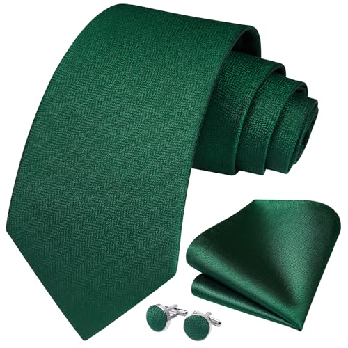 Image of HISDERN Mens Tie Set Classic Woven Ties and Pocket Square Cufflinks Set Formal Business Wedding Neckties Handkerchief