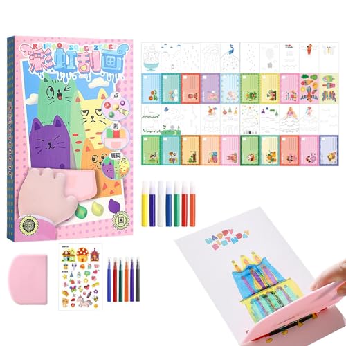 FVPKYUR Pintura para rayar,Pintar para rayar,Conjunto de postales de dibujo para rascar - Rainbow Dot Scratch Painting para niños mayores de 6 años, Squeegee Art Kids Painting Notebooks