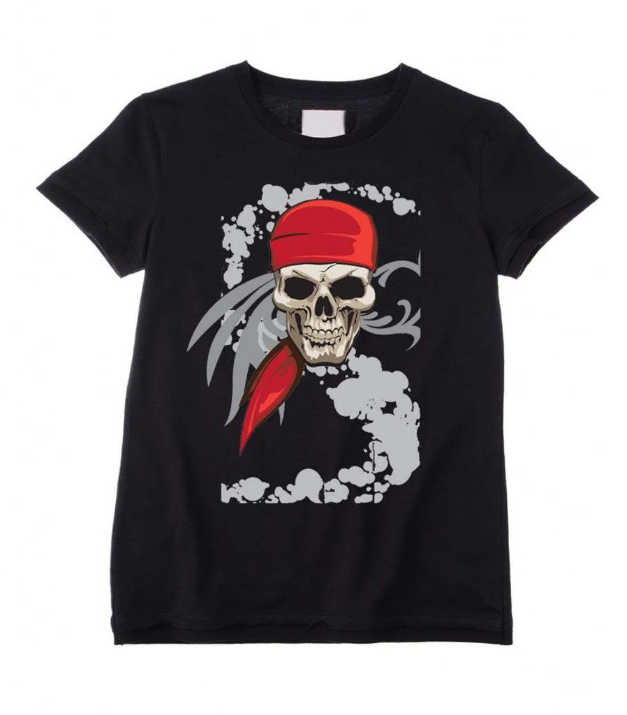 Tribal T-Shirts Pirate Skull Mens Kids/Childrens Pirate T Shirt (9-10, Black)