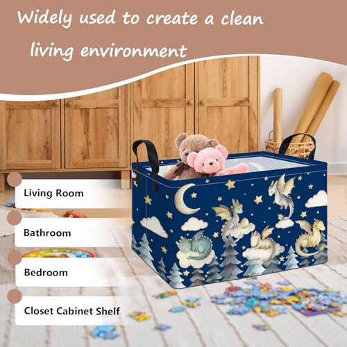 Image of Rectangular Dragon Storage Bin, Medium Fabric Closet Organizer Basket | Moisture repellent textile, reinforced carry grips, collapsible holder tidies cabinet and teenage bedroom belongings