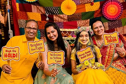 Image of Rozi Decoration Props for Haldi Ceremony Bride Decoration Items Set of 15 Pcs Haldi Ceremony Decoration Kit for Wedding Decor, Haldi PhotoBooth Props for Groom & Bride