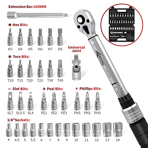 Aeroforce Professional Tools Aeroforce 1/4 Inch 37Pcs Drive Click Torque Wrench Set(4-20 Lb.Ft/5.4-27.2 Nm),Dual-Direction Reversible 1/4 Inch Bike Torque Wrench With Extension Bar thumb #1