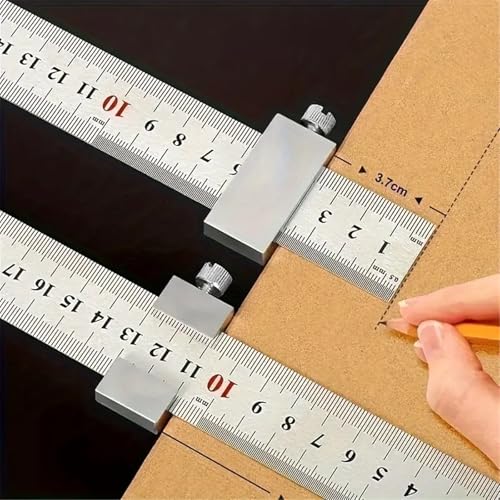 1 PCS Silvery Aluminum Alloy Carpenter's Ruler Stoppers Steel Ruler Precision Scribe and Marking Gauge, with Woodworking and Measuring Pocket Clips 20cm - image 1