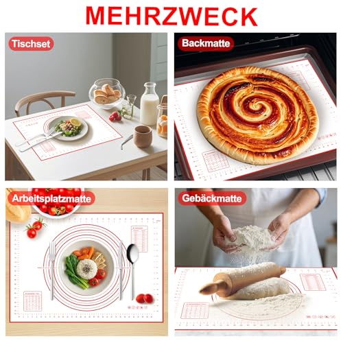 Nifogo Silikonmatte Backmatte Silikon Backunterlage Groß 70 x 50 cm, Teigmatte Wiederverwendbar Antihaft Rutschfest mit Messung Teigschaber