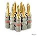 Nakamichi Ultimate Series 24K Gold Plated Beryllium Red Copper Banana Plug 12-18 AWG Gauge Size 4mm Connector for Speakers Wire Amplifiers Hi-Fi Sound Systems (12 Pcs (6-Pairs), Banana Plugs)