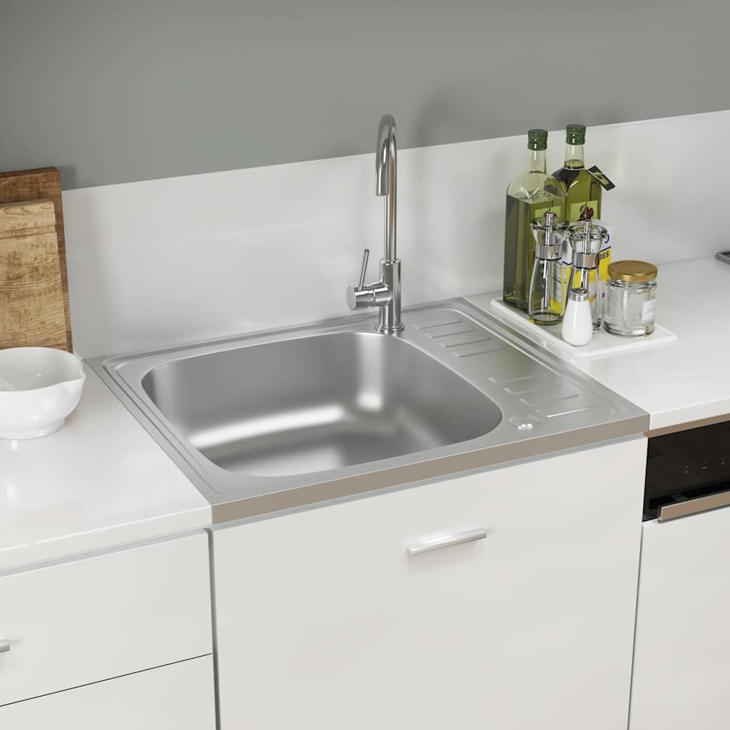 vidaXL Spüle mit Abtropffläche Set Silbern 600x500x155 mm Edelstahl