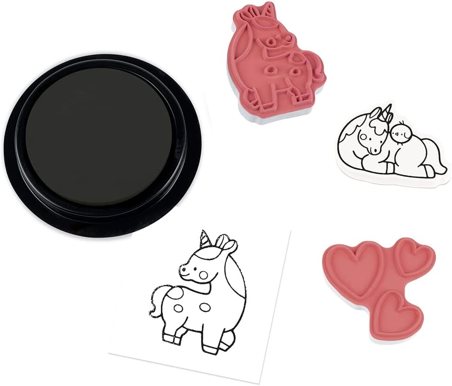 Janod - Stampinoo Unicorn Set - 15 Foam Stamps and 1 Ink Pad Suitable for Small Hands - Children’s Arts & Crafts - Fine Motor Skills and Creativity - 3 Years + - J07722