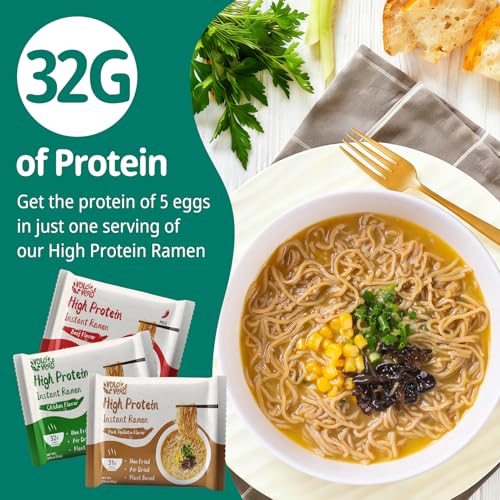Image of VOLO VERO High Protein (32g) Instant Ramen Variety Packaged Noodles Soup, Chicken, inchSpicy inch Beef, Pork Tonkotsu, Plant-Based, Air-Dried, Non-Fried, Low Carb, Egg-Free, Dairy Free Healthy Meal, 8 Packs